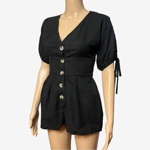 Urban Outfitters Linen Romper Black XS | Button Front